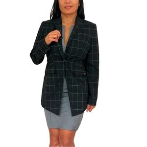 Women’s Calvin Klein Box Check Plaid Blazer Jacket, Black, size 4